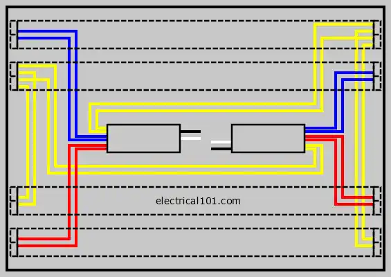 Two Rapid Start Ballasts Physical Diagram 4 Lamps Factory wiring